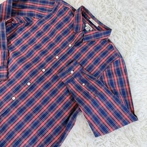 L.L.Bean Wrinkle Free Shirt Men's Medium Blue Red Plaid Button Up Cotton Casual